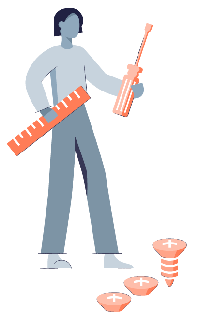 Illustration einer Figur mit Werkzeug